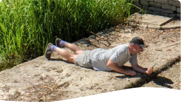 Mike in the dry bed of the upper River Thames